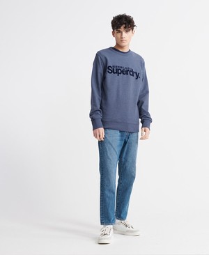 Superdry Core Logo Faux Suede Loopback Férfi Pulóver Kék | MPUFO7982